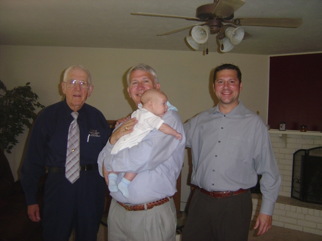Four generation of Rees -- Lanes father Holly, Lane holding grandson Leighton Charles, and son Brian.